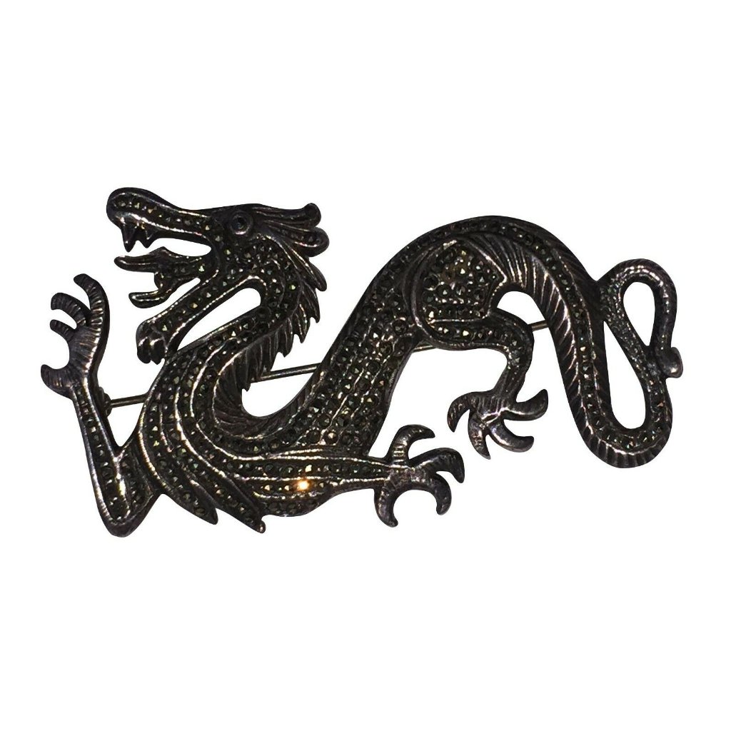 Sterling Silver Dragon Pave Marcasite Pin 165$